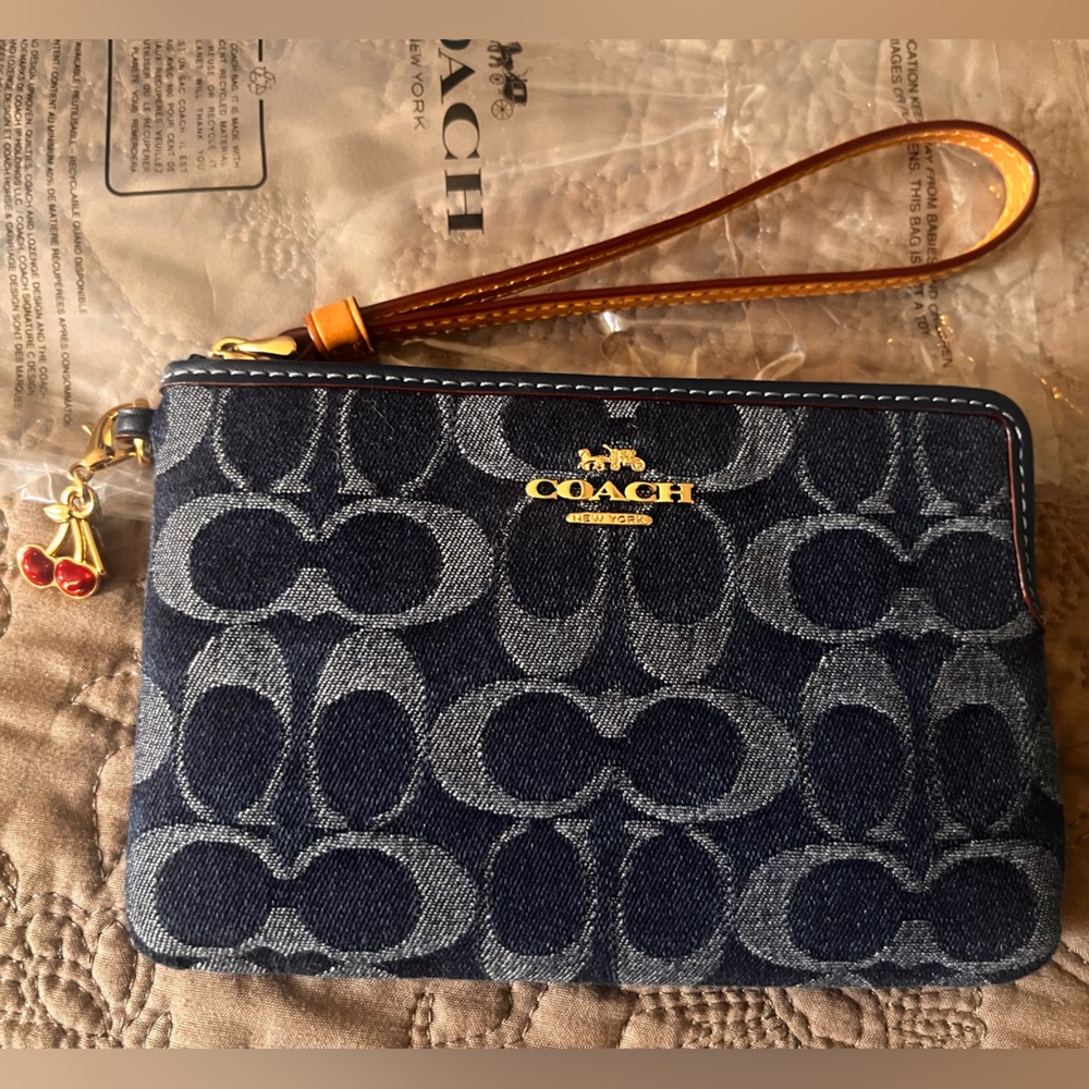Coach (cherry) Denim wristlet